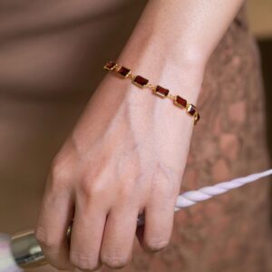 Garnet Emerald-Cut Line Bracelet
