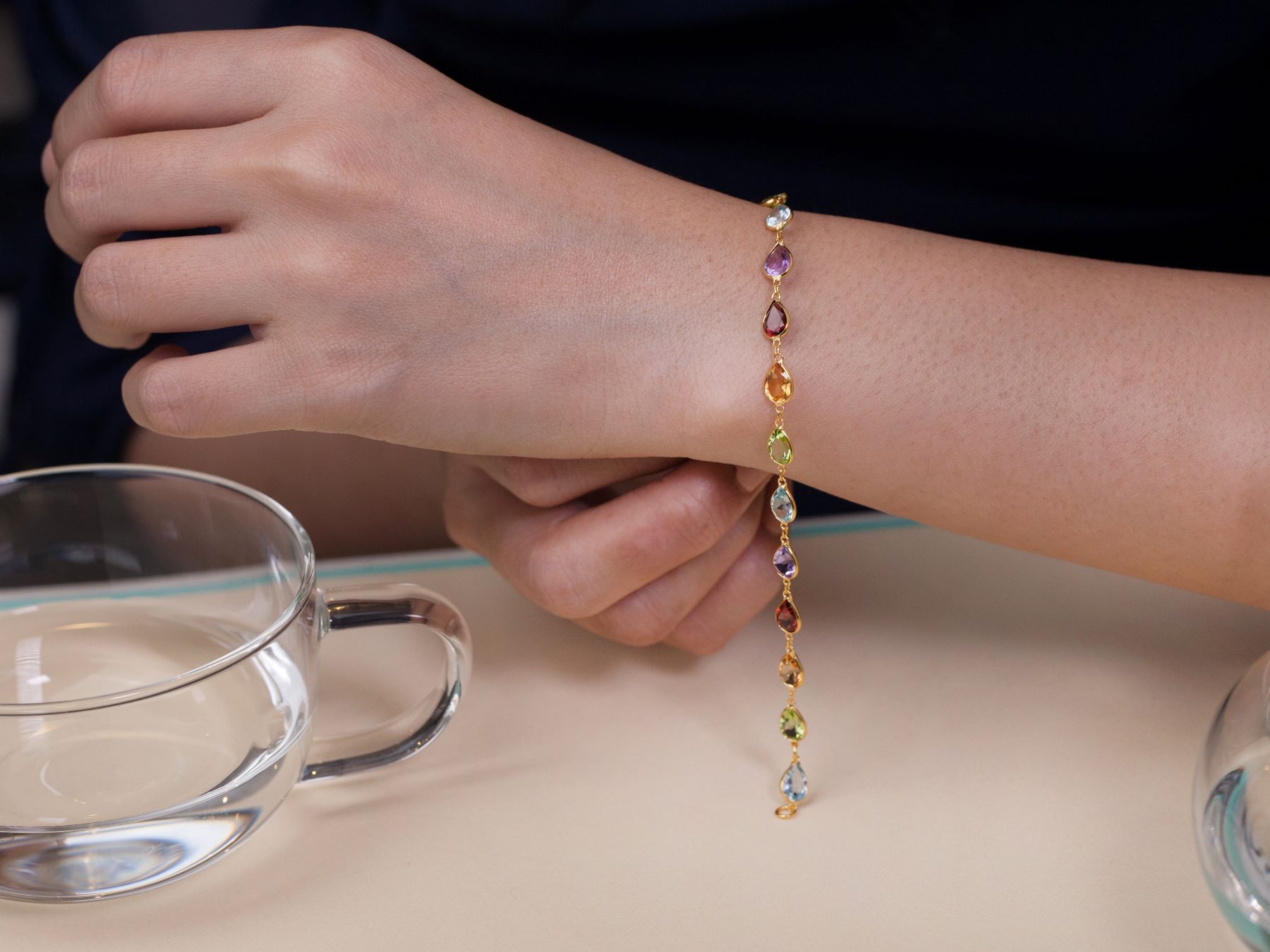 020-02-2026-bracelet. Rainbow Pear-Cut Gemstone Bracelet