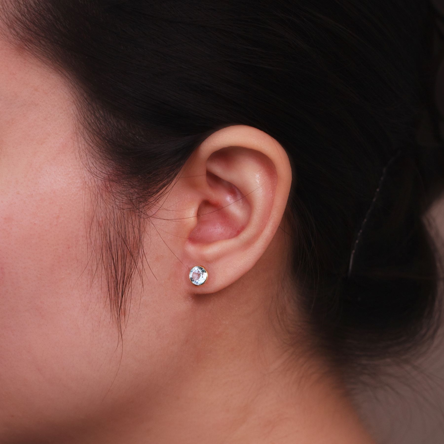 022-03-2026-E646TP(6M) 3 Blue Topaz Round Stud Earrings