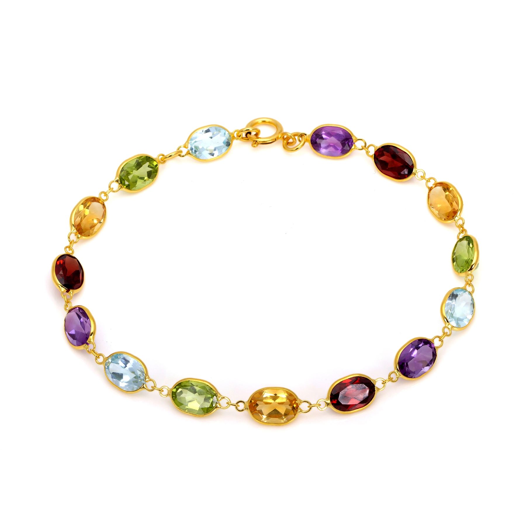 024-01-2026-bracelet Rainbow Oval Gemstone Bracelet