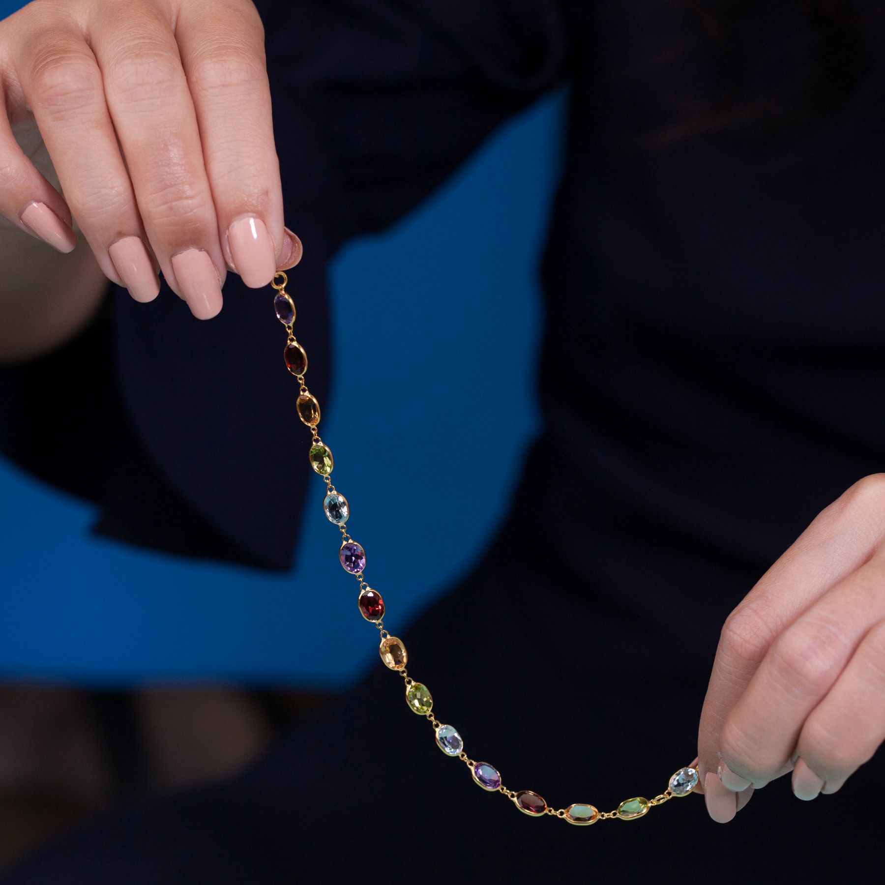 024-02-2026-bracelet Rainbow Oval Gemstone Bracelet