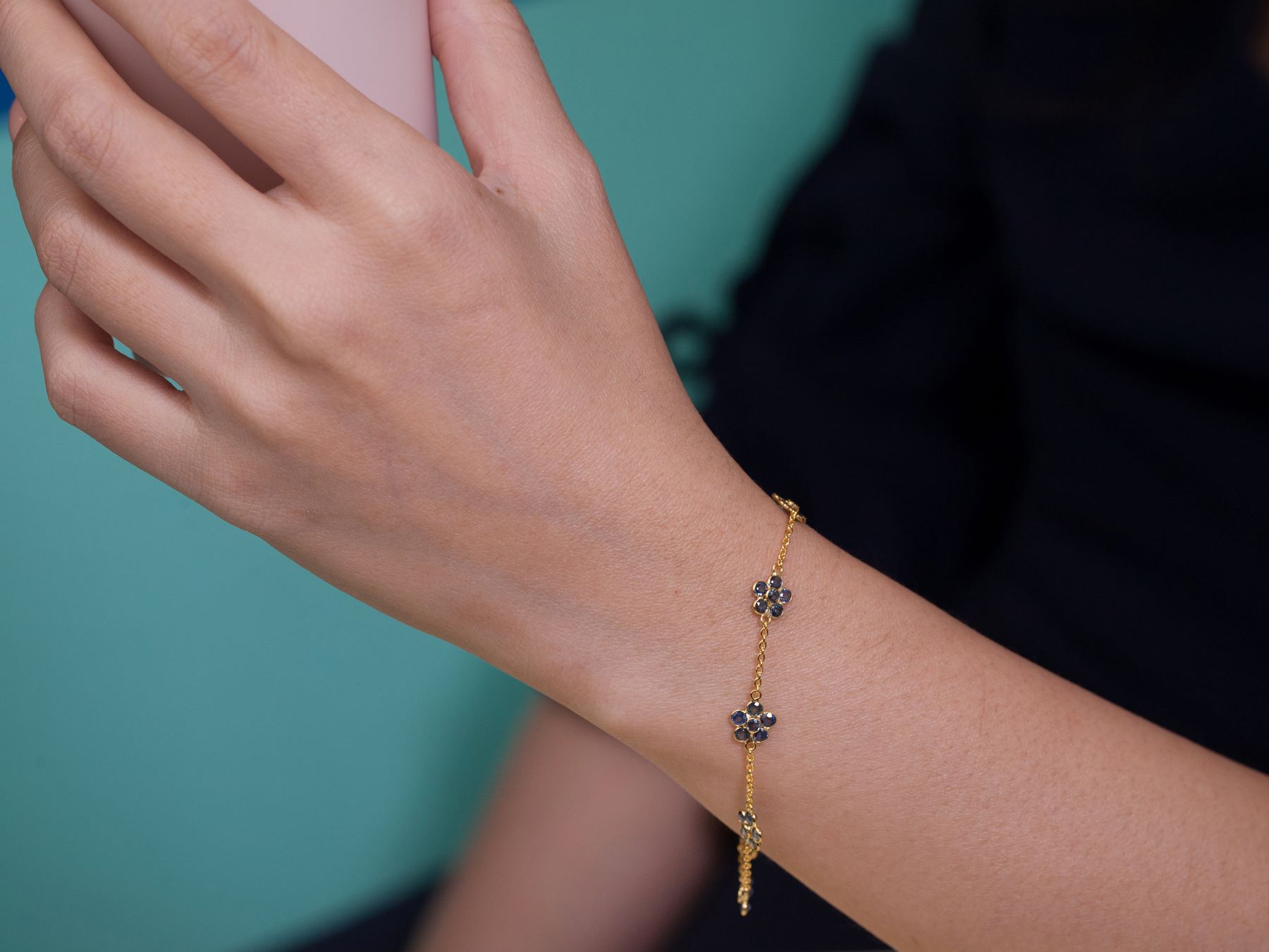 028-03-2026-bracelet Midnight Blue Floral Gemstone Bracelet